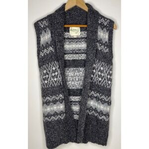 Kenji Women's Fair Isle Knit Long Vest Cardigan Shawl Collar Multi Gray Size L